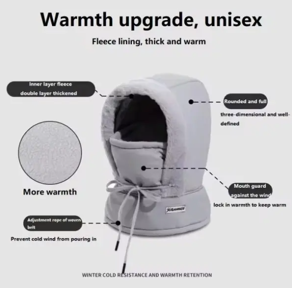 Polar Fleece Winter Balaclava – Thick Warm Hood Hat with Face Mask for Men & Women